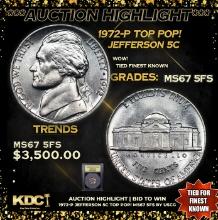***Auction Highlight*** 1972-p Jefferson Nickel TOP POP! 5c Graded GEM++ 5fs By USCG (fc)