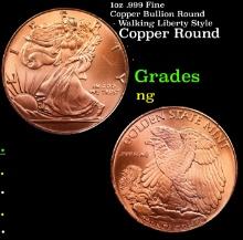 1oz .999 Fine Copper Bullion Round - Walking Liberty Style