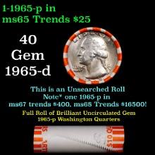 BU Shotgun Washington 25c roll, 1965-p 40 pcs Bank Wrapper $10
