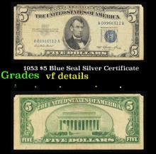 1953 $5 Blue Seal Silver Certificate Grades vf details
