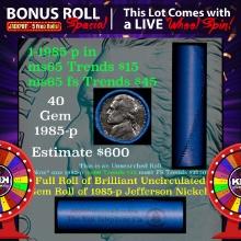 1-5 FREE BU Nickel rolls with win of this 1985-p SOLID BU Jefferson 5c roll incredibly FUN wheel