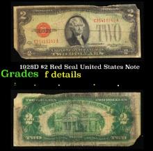 1928D $2 Red Seal United States Note Grades f details