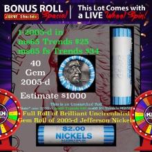 1-5 FREE BU Nickel rolls with win of this 2005-d SOLID BU Jefferson 5c roll incredibly FUN wheel