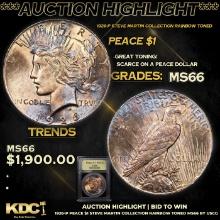 ***Auction Highlight*** 1926-p Peace Dollar Steve Martin Collection Rainbow Toned $1 Graded GEM+ Unc