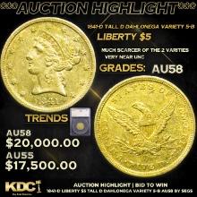 ***Auction Highlight*** 1841-d Gold Liberty Half Eagle Tall D Dahlonega Variety 5-B $5 Graded au58 B