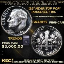 Proof ***Auction Highlight*** 1951 Roosevelt Dime Near TOP POP! 10c Graded pr69 CAM BY SEGS (fc)