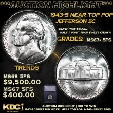 ***Auction Highlight*** 1943-s Jefferson Nickel Near TOP POP! 5c Graded ms67+ 5fs BY SEGS (fc)
