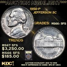 ***Auction Highlight*** 1956-p Jefferson Nickel 5c Graded GEM++ 5fs By USCG (fc)