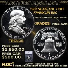 Proof ***Auction Highlight*** 1961 Franklin Half Dollar Near TOP POP! 50c Graded pr68+ cam BY SEGS (