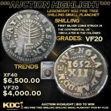 ***Auction Highlight*** PCGS LEGENDARY 1652 Pine Tree Shilling Small Planchet Graded vf20 By PCGS (f