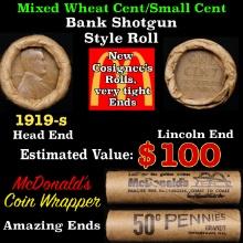Lincoln Wheat Cent 1c Mixed Roll Orig Brandt McDonalds Wrapper, 1919-s end, Wheat other end