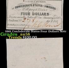 1861 Confederate States Four Dollars Note Grades Choice AU/BU Slider