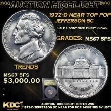 ***Auction Highlight*** 1972-d Jefferson Nickel Near Top Pop! 5c Graded GEM++ 5fs By USCG (fc)