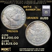 ***Auction Highlight*** 1897-s Barber Quarter 25c Graded au55 By SEGS (fc)