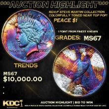 ***Auction Highlight*** 1924-p Peace Dollar Steve Martin Collection Colorfully Toned Near Top Pop! $