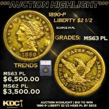 ***Auction Highlight*** 1890-p Gold Liberty Quarter Eagle $2 1/2 Graded ms63 PL By SEGS (fc)