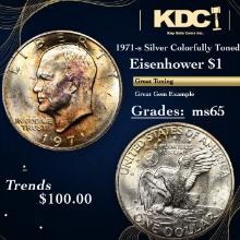 1971-s Silver Eisenhower Dollar Colorfully Toned 1 Grades GEM Unc