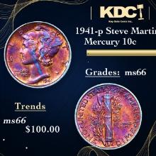 1941-p Mercury Dime Steve Martin Collection Colorfully Toned 10c Grades GEM+ Unc