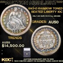 ***Auction Highlight*** 1843-o Seated Liberty Dime Rainbow Toned 10c Graded au50 By SEGS (fc)