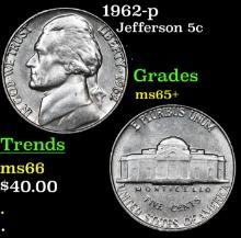 1962-p Jefferson Nickel 5c Grades GEM+ Unc