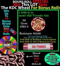 1-10 FREE BU RED Penny rolls with win of this 1981-d SOLID RED BU Lincoln 1c roll incredibly FUN whe