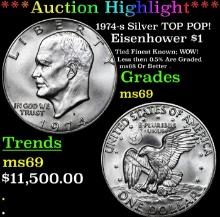 ***Auction Highlight*** 1974-s Silver Eisenhower Dollar TOP POP! 1 Graded ms69 BY SEGS (fc)