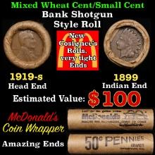 Small Cent Mixed Roll Orig Brandt McDonalds Wrapper, 1919-s Lincoln Wheat end, 1899 Indian other end