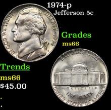 1974-p Jefferson Nickel 5c Grades GEM+ Unc