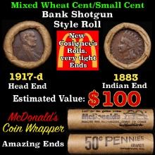 Small Cent Mixed Roll Orig Brandt McDonalds Wrapper, 1917-d Lincoln Wheat end, 1883 Indian other end