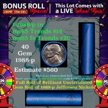 1-5 FREE BU Nickel rolls with win of this 1988-p SOLID BU Jefferson 5c roll incredibly FUN wheel