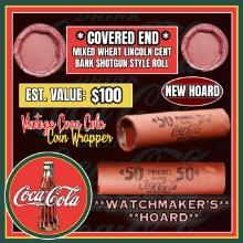 NEW! *Watchmaker’s Hoard* Original Covered End Coca Cola Mixed Lincoln Wheat Cent Roll 1c 50 Coins 1