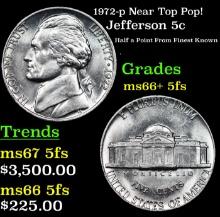 1972-p Jefferson Nickel Near Top Pop! 5c Graded GEM++ 5fs By USCG