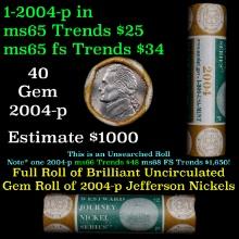 BU Shotgun Jefferson 5c roll, 2004-p Keel Boat 40 pcs Bank $2 Nickel Wrapper