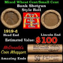 Lincoln Wheat Cent 1c Mixed Roll Orig Brandt McDonalds Wrapper, 1919-d end, Wheat other end