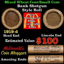 Lincoln Wheat Cent 1c Mixed Roll Orig Brandt McDonalds Wrapper, 1919-d end, Wheat other end