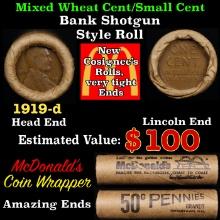 Lincoln Wheat Cent 1c Mixed Roll Orig Brandt McDonalds Wrapper, 1919-d end, Wheat other end