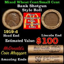 Lincoln Wheat Cent 1c Mixed Roll Orig Brandt McDonalds Wrapper, 1919-d end, Wheat other end