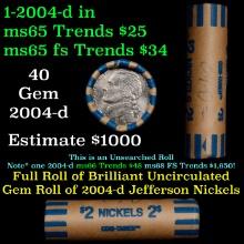BU Shotgun Jefferson 5c roll, 2004-d Keel Boat 40 pcs Bank $2 Nickel Wrapper
