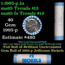 BU Shotgun Jefferson 5c roll, 1995-p 40 pcs Bank $2 Nickel Wrapper
