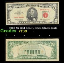 1963 $5 Red Seal United States Note Grades vf++