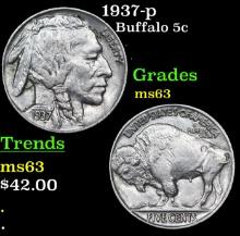 1937-p Buffalo Nickel 5c Grades Select Unc