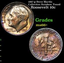 1987-p Roosevelt Dime Steve Martin Collection Rainbow Toned 10c Grades GEM++ Unc