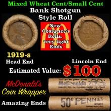 Lincoln Wheat Cent 1c Mixed Roll Orig Brandt McDonalds Wrapper, 1919-s end, Wheat other end