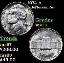 1974-p Jefferson Nickel 5c Grades GEM++ Unc