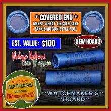 NEW! *Watchmaker’s Hoard* Original Covered End Nathans Mixed Lincoln Wheat Cent Roll 1c 50 Coins 190