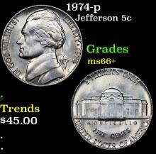 1974-p Jefferson Nickel 5c Grades GEM++ Unc