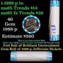 BU Shotgun Jefferson 5c roll, 1988-p 40 pcs Bank $2 Nickel Wrapper