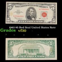 1963 $5 Red Seal United States Note Grades vf++