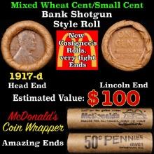 Lincoln Wheat Cent 1c Mixed Roll Orig Brandt McDonalds Wrapper, 1917-d end, Wheat other end