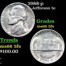 1988-p Jefferson Nickel 5c Grades GEM+ 5fs